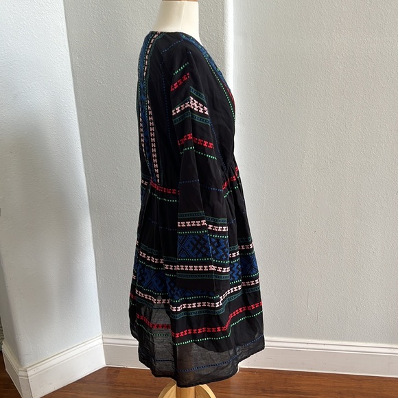 Joie 100% Cotton Embroidered Boho V-Neck Bell Sleeve Mini Dress Size L - Picture 6 of 11